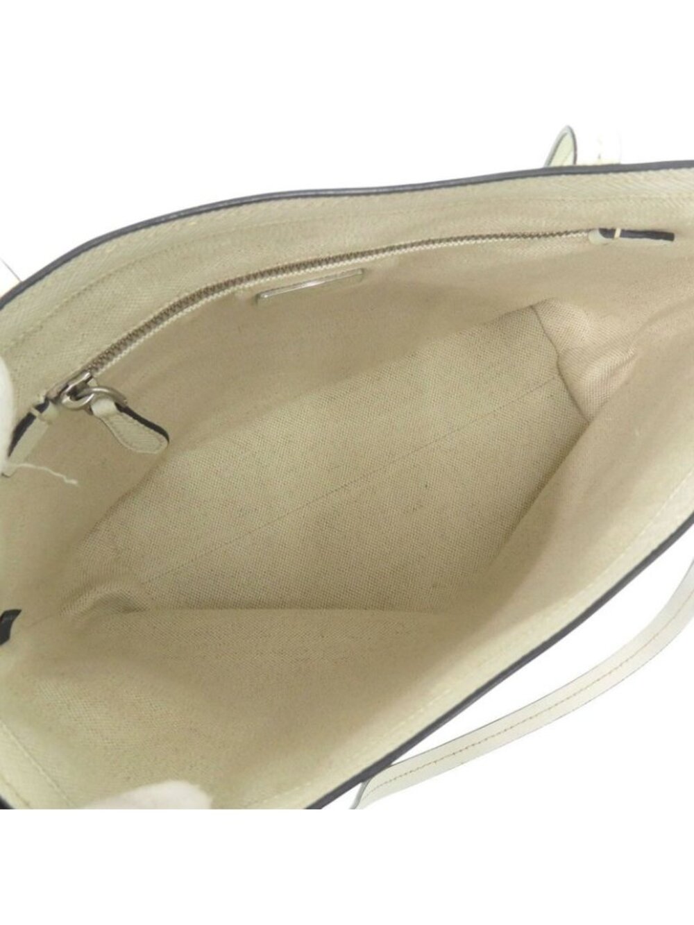 Prada Triangle Logo Plato Tote Silver Saffiano Leather White Shoulder Bag - Picture 5 of 9